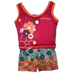 SwimSchool Girls Pink Life Vest with Floral Shorts